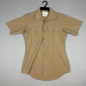 Vintage USMC Marines Mens Medium Short Sleeve Service Dress Shirt Tan Khaki Pin